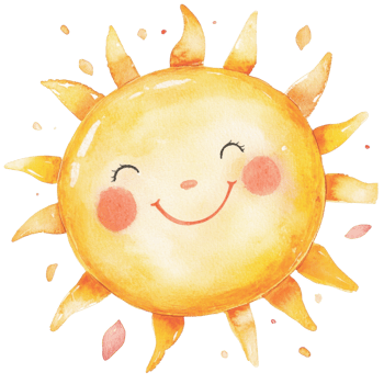 Smiling Sun Watercolor Painting on transparent Background. png