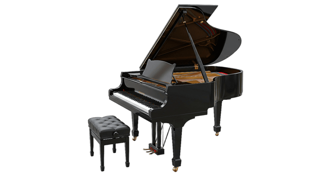 Black grand piano isolated on transparent background png
