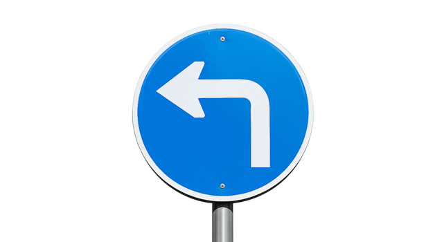 Blue road sign with left arrow on transparent png
