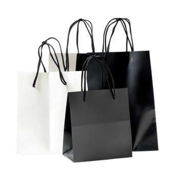 Elegant Black Gift Bags for Shopping on transparent Background. png