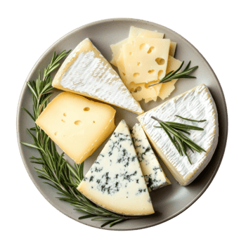 Artisan Cheese Selection Plate on transparent Background. png