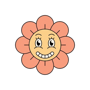 Retro groovy flower character with big smile vector