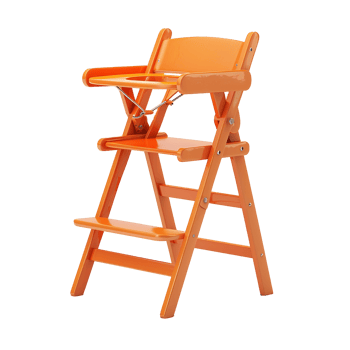 Bright Orange Wooden Folding High Chair for Baby and Toddler Feeding png