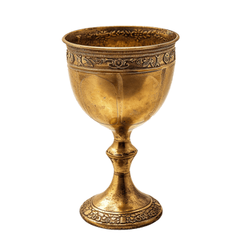 Antique Ornate Gold Chalice Goblet Cup Vessel with Intricate Floral Design and Engraved Details png