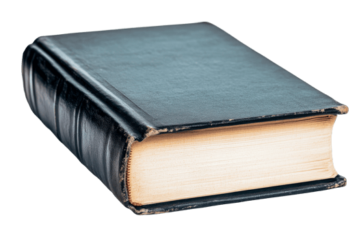 Old hardback book, worn cover, ancient text, study supply, knowledge, cut out transparent png