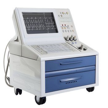 Advanced Medical Diagnostic Equipment with ECG Monitoring Capabilities and Storage Drawers png
