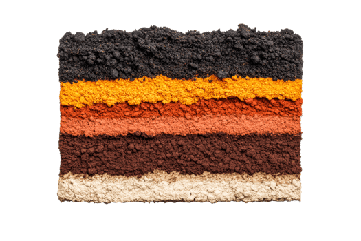 Soil cross-section with distinct layers and earth types, cut out transparent png