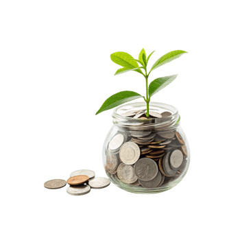 Money Growth Concept Glass Jar with Coins and Green Plant Transparent png