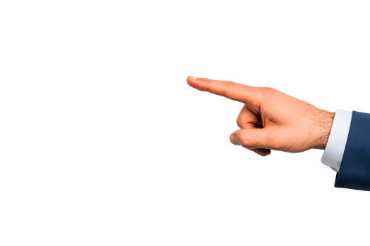 Right hand in a suit pointing to the left direction, cut out transparent png