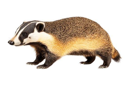 Badger walks looking forward, wildlife animal, mammal, cut out transparent png