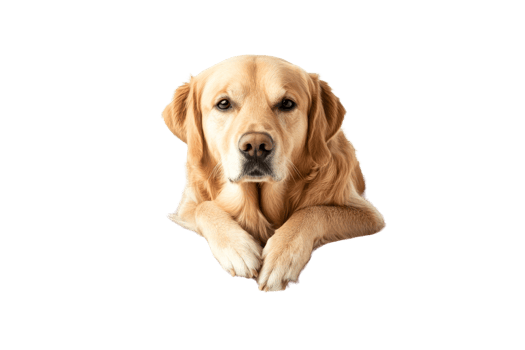 Portrait of calm golden retriever dog, cut out transparent png