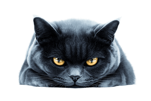 Intense black cat with golden eyes stares, animal art, cut out transparent png