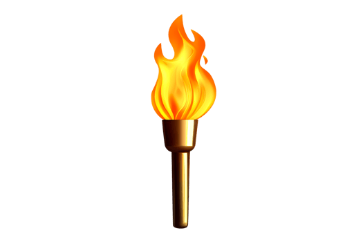 Burning olympic torch with handle and fire flame, cut out transparent png