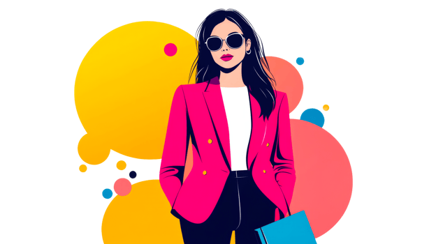 Stylish businesswoman in pink suit and sunglasses, cut out transparent png