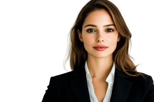 Portrait of a confident businesswoman in a suit, looking forward, cut out transparent png