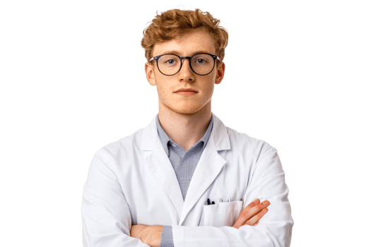 Portrait of serious doctor in glasses posing, cut out transparent png