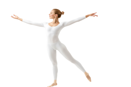 Dancer in white bodysuit gracefully strikes pose, cut out transparent png