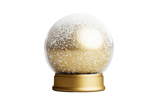 Golden snow globe covered in snow, holiday decoration, cut out transparent png