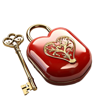 Heart shaped red jewelry box golden key lock png