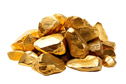 a pile of gold rocks or nuggets isolated on transparent background png