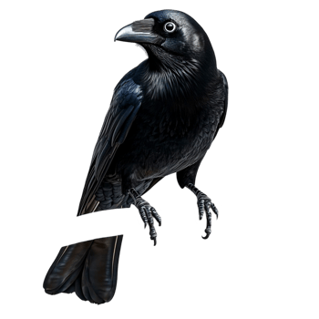Majestic black raven perched gracefully sleek feathers piercing gaze png