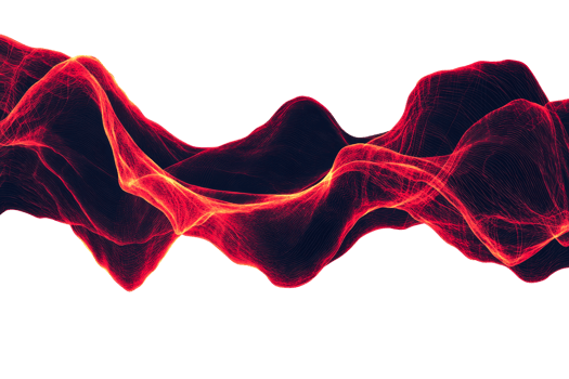 Futuristic wavy glowing red surface with dynamic lines, cut out transparent png
