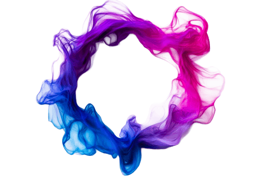Colorful smoke swirls in a circular frame, cut out transparent png