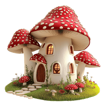 Whimsical fairy house designed like a magical red mushroom cottage png