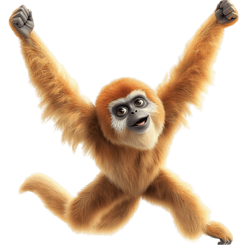 Playful orangutan swinging energetically arms raised excited face png