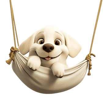 Adorable fluffy puppy resting in a hammock happy relaxed face png