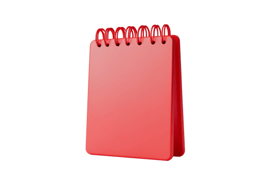 Red office calendar for notes and planning, cut out transparent png