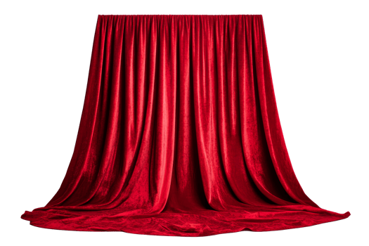 Red velvet stage curtains with folds, drapes, and pleats, cut out transparent png