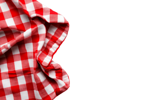 Red checkered tablecloth, folded fabric, picnic concept, cut out transparent png