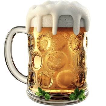 Cold beer mug filled golden frothy bubbly refreshing beverage png