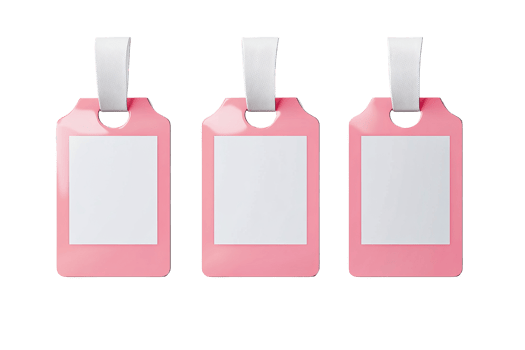 Pink Luggage Tags with White Labels and Straps, cut out transparent png