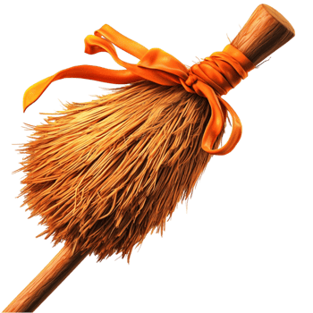 Classic witch broom made of wooden hle straw bristles png