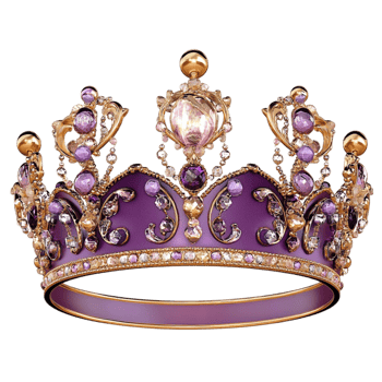 Luxurious royal golden crown adorned purple velvet jewels png