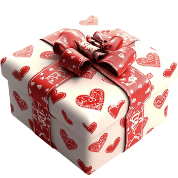 Beautifully wrapped gift box decorated hearts a satin bow png