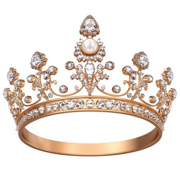 Beautifully crafted gold tiara elegant patterns shimmering diamonds sparkling under soft lighting png