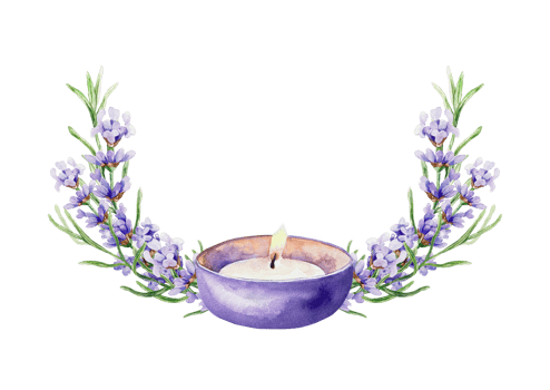 Lavender branches and candle. Hand drawn watercolor illustration. For birthday cards, invitations, summer banners, spa posters, labels. png