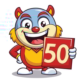 Cartoon Character Holding a Sign with the Number 50 vector