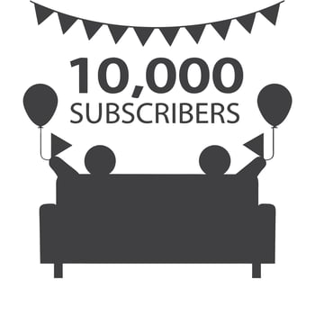 10,000 subscribers milestone celebration with confetti, cheers, and balloons, a festive atmosphere, views followers subscribers vector