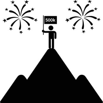 Celebrating 500K on top of the world with fireworks in a cinematic style views followers subscribers vector