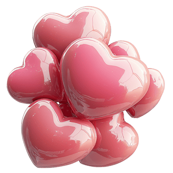Group of pink heartshaped balloons clustered together floating gracefully upward png