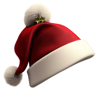 Cute little red Santa hat white fluffy pompom lying gently on a smooth shiny surface png