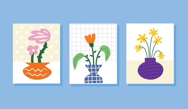 Cutout Flower poster set Floral summer wall art Matisse prints with plant in pot vector