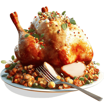 Delicious golden roasted turkey served on a plate fresh vegetables flavorful side dishes beautifully arranged png
