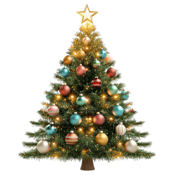 Elegant Christmas tree covered in sparkling golden decorations shining brightly ready for joyful holiday celebrations png