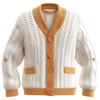 Cozy white knitted cardigan orange accents looking warm stylish perfect for chilly weather png