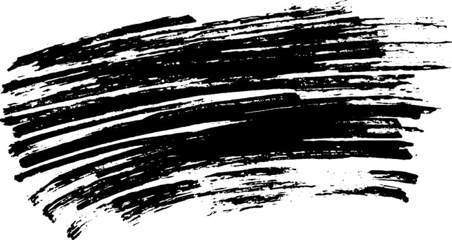 A bold, abstract black brush stroke on a white background, showcasing dynamic movement and texture. vector